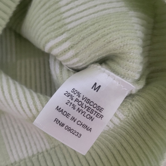 PacSun L.A. Hearts Checkered Crop Top Long Sleeve Sweater Green & Cream Med New - Picture 8 of 10